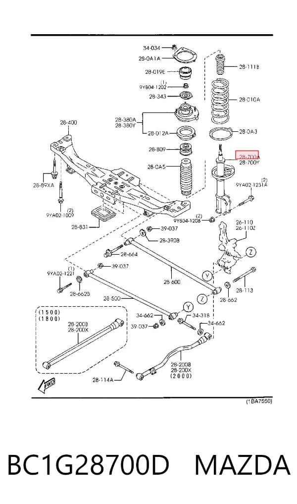 Амортизатор задний правый BC1G28700D Mazda