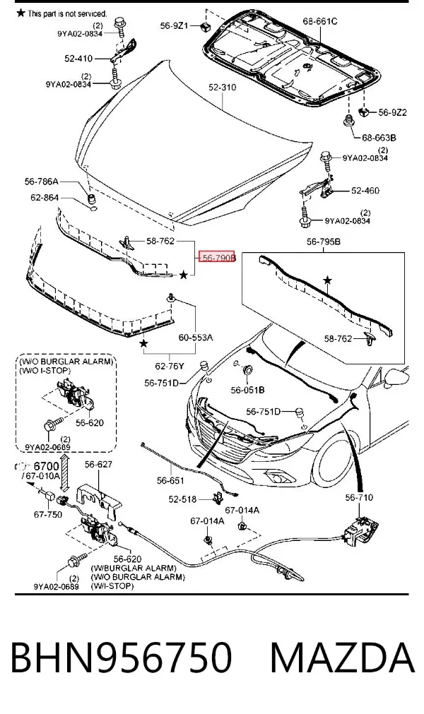 Уплотнитель капота BHN956750 Mazda