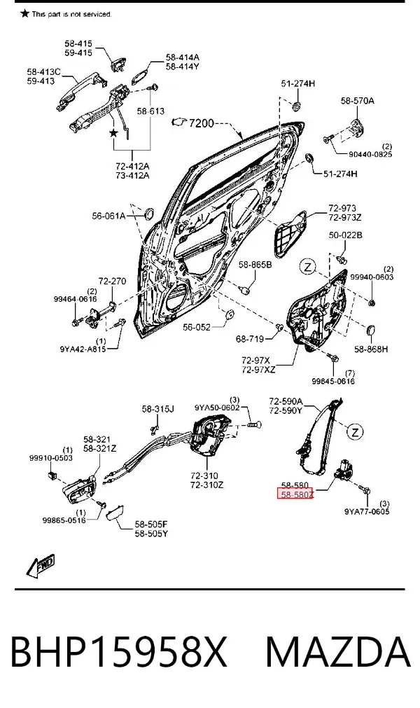 Мотор стеклоподъемника двери задней левой BHP15958X Mazda