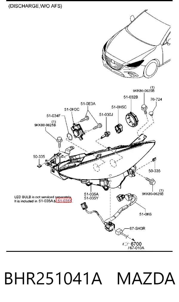 Левая фара BHR251041A Mazda