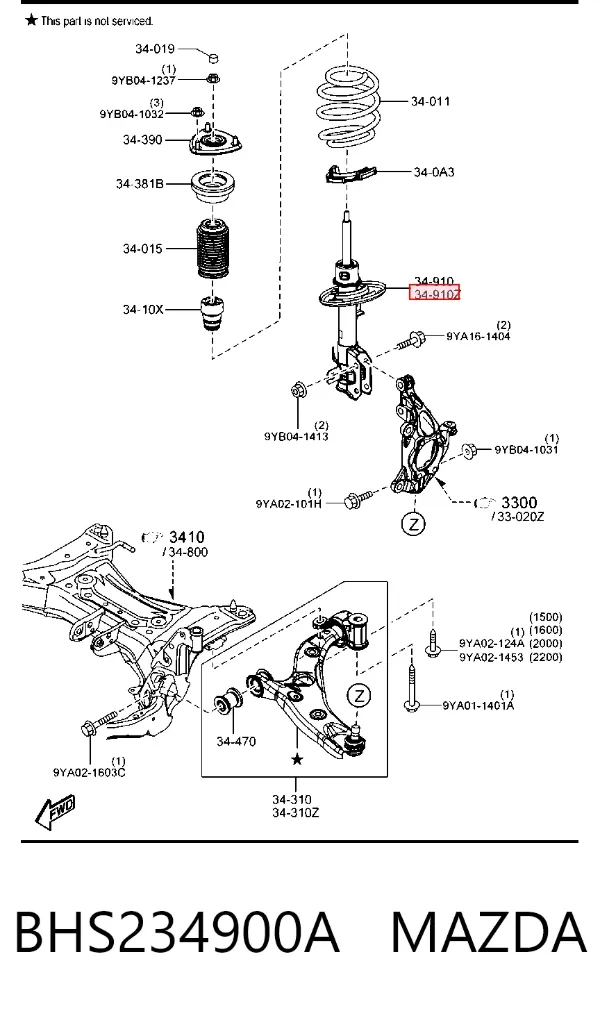 Амортизатор передний левый BHS234900A Mazda