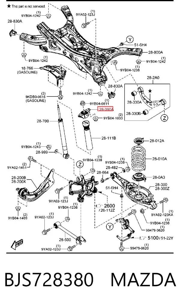 Опора амортизатора заднего BJS728380 Mazda