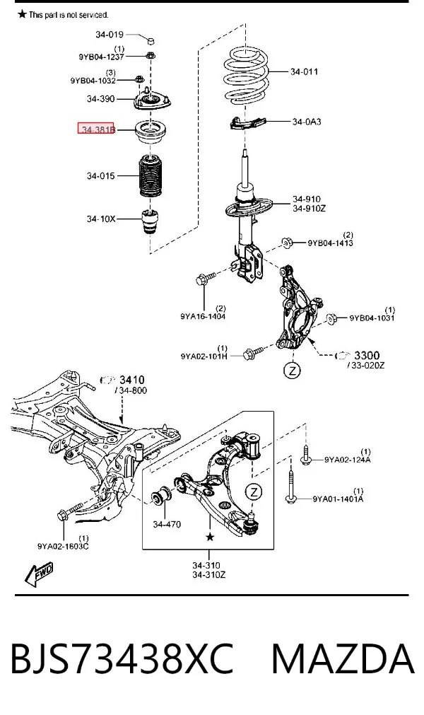 Опорный подшипник амортизатора BJS73438XC Mazda