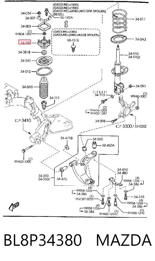 Опора переднего амортизатора BL8P34380 Mazda