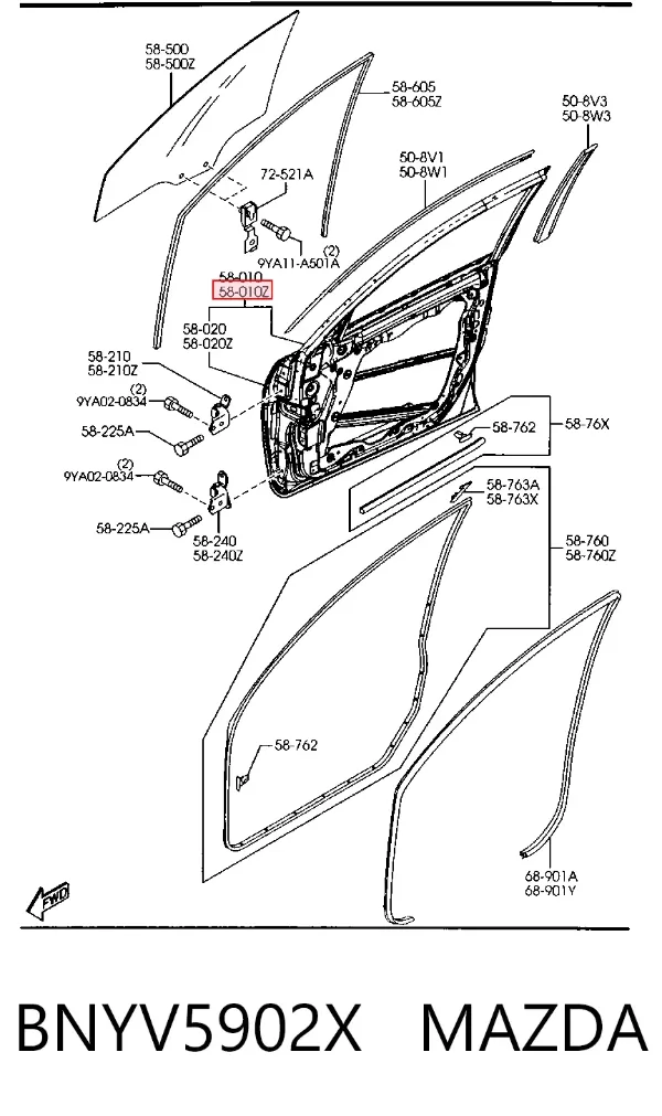 Дверь передняя левая BNYV5902X Mazda