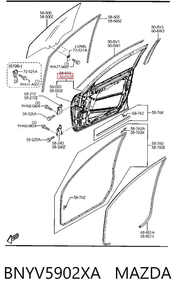 Дверь передняя левая BNYV5902XA Mazda