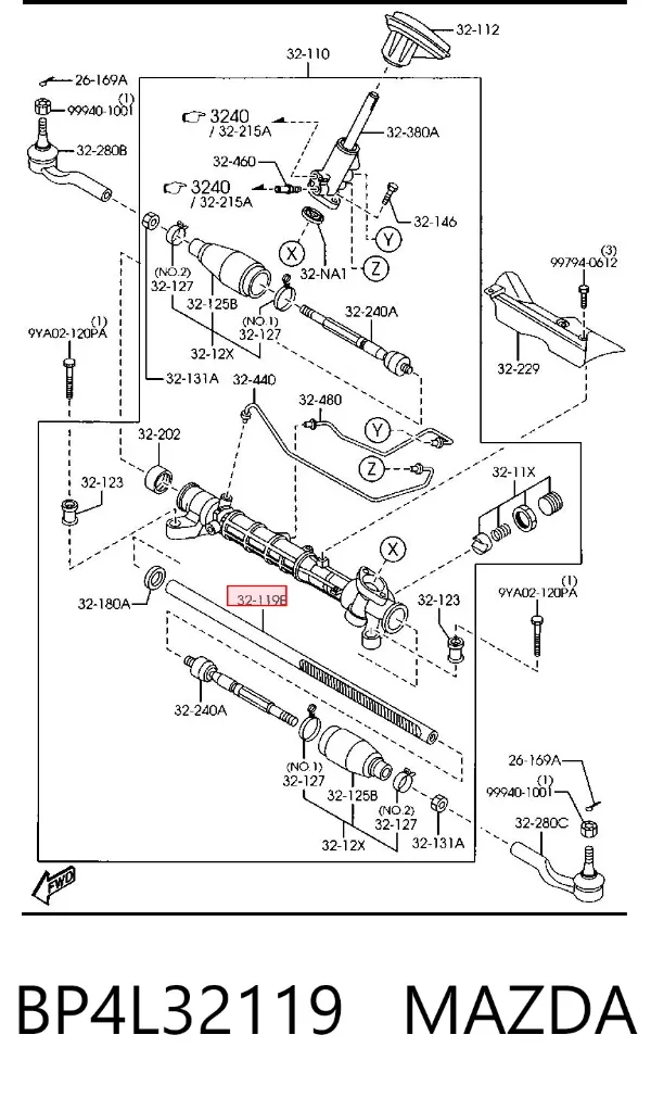 Рулевая рейка BP4L32119 Mazda
