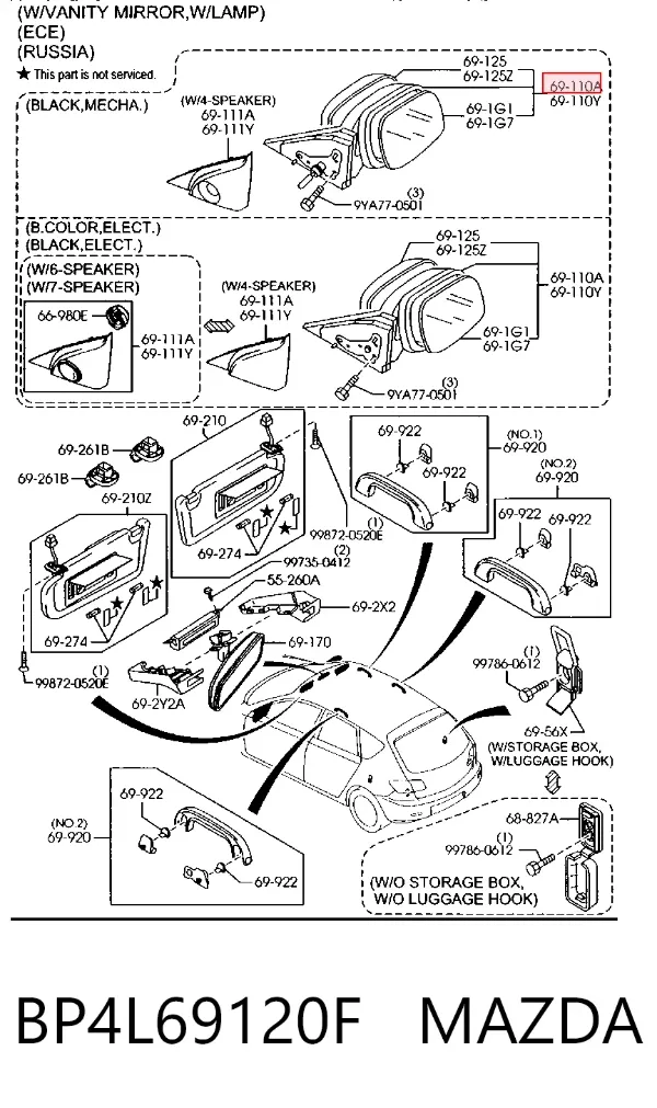 Правое зеркало BP4L69120F Mazda