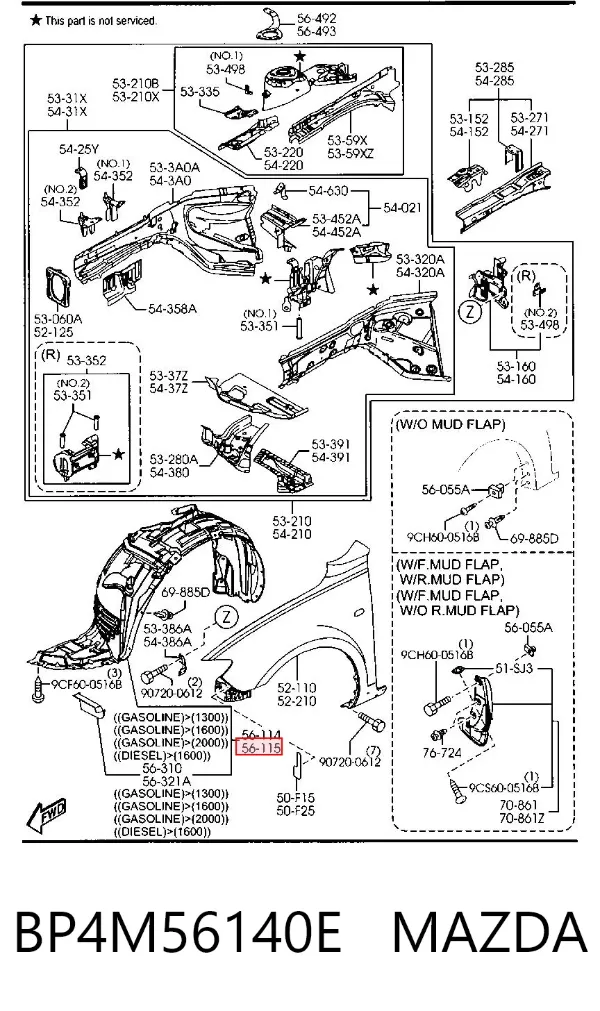 Подкрылок передний левый BP4M56140E Mazda