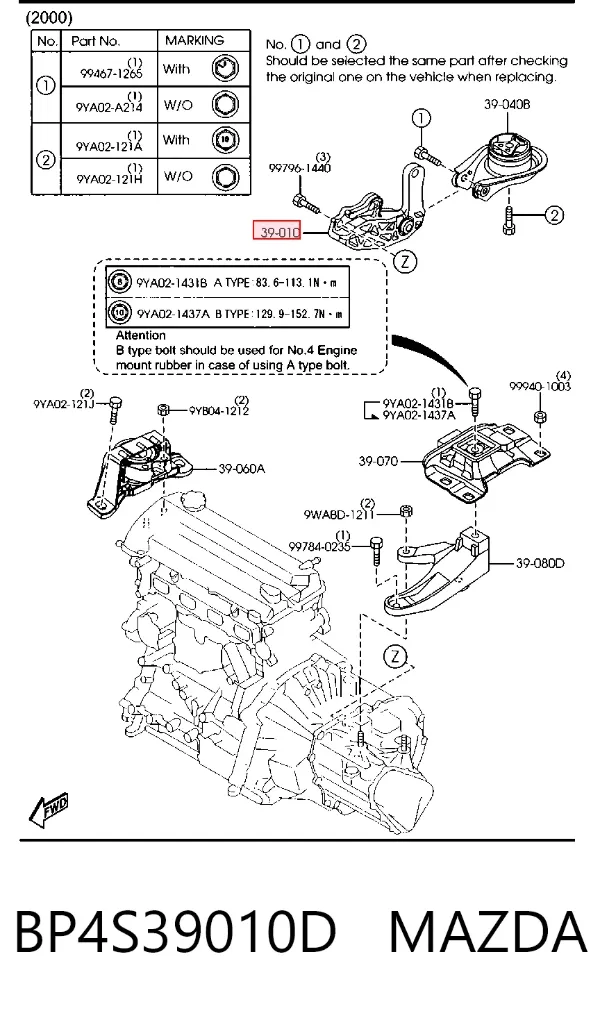 Кронштейн подушки (опоры) двигателя задней BP4S39010D Mazda