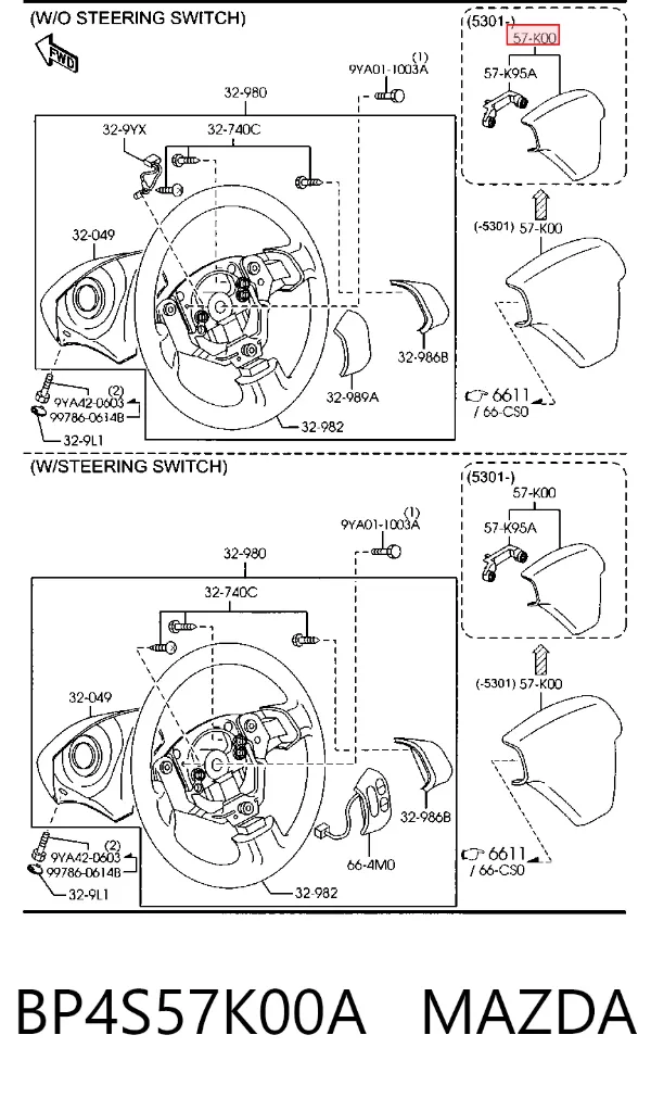 Подушка безопасности водителя BP4S57K00A Mazda