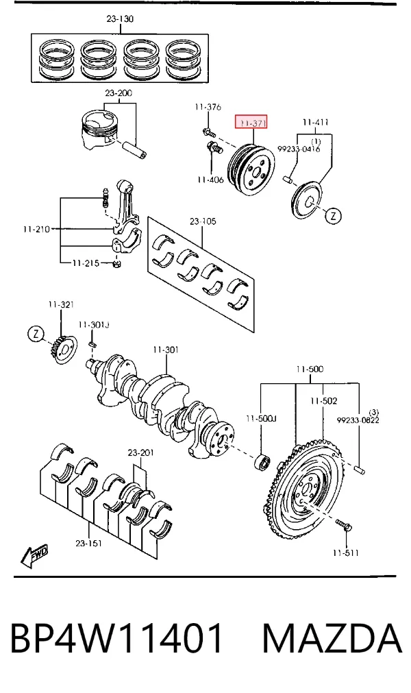 Шкив коленвала BP4W11401 Mazda