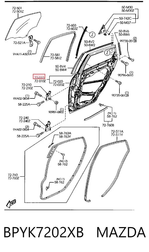 Дверь задняя правая BPYK7202XB Mazda