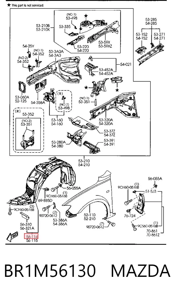 Подкрылок передний правый BR1M56130 Mazda