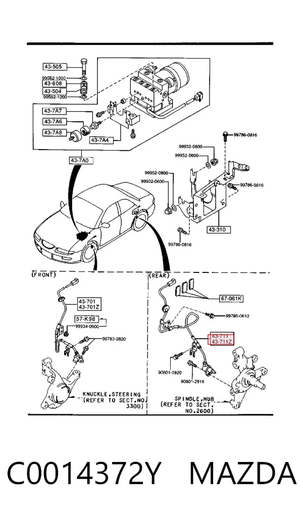 Датчик АБС задний левый C0014372Y Mazda