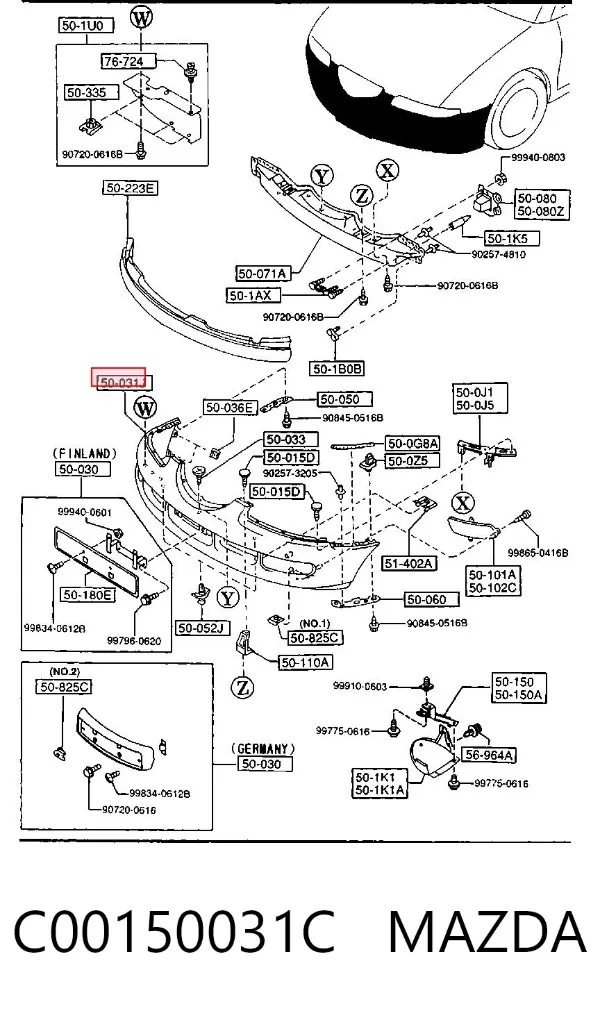 Передний бампер C00150031C Mazda