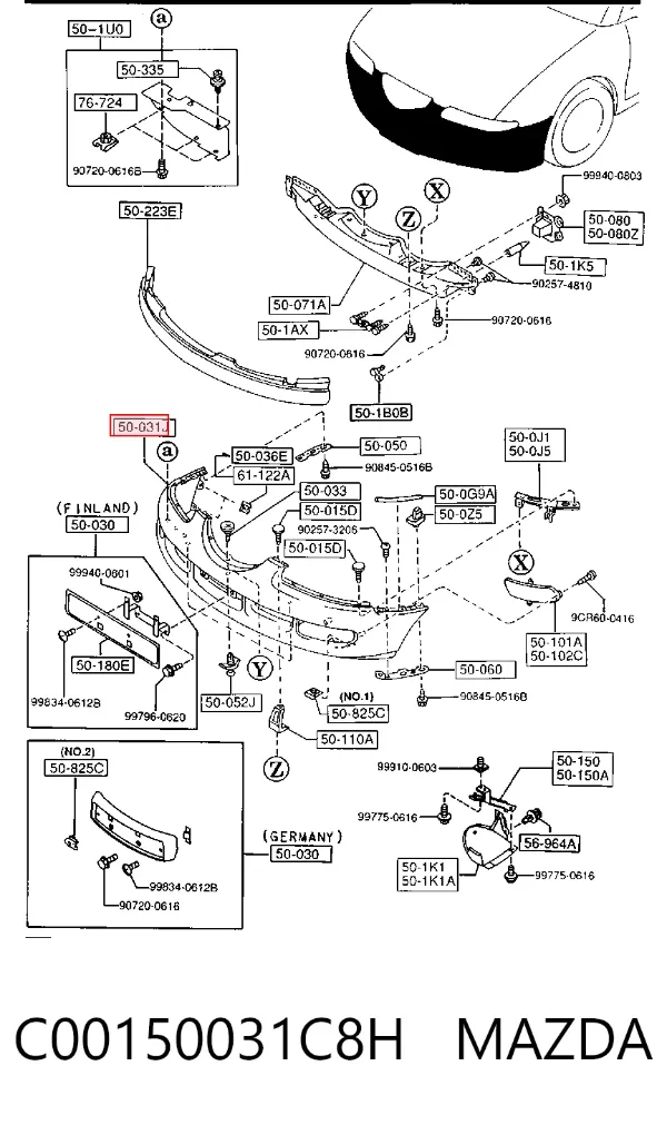 Передний бампер C00150031C8H Mazda