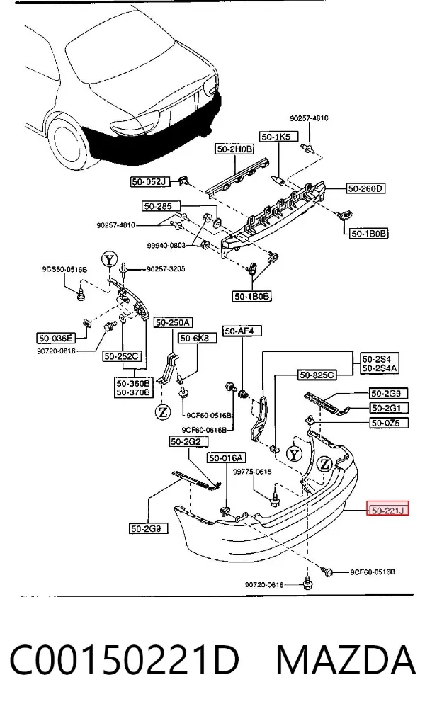 Задний бампер C00150221D Mazda