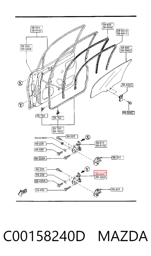 Петля двери передней правой C00158240D Mazda