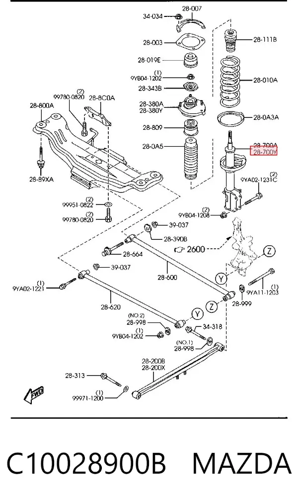 Амортизатор задний левый C10028900B Mazda