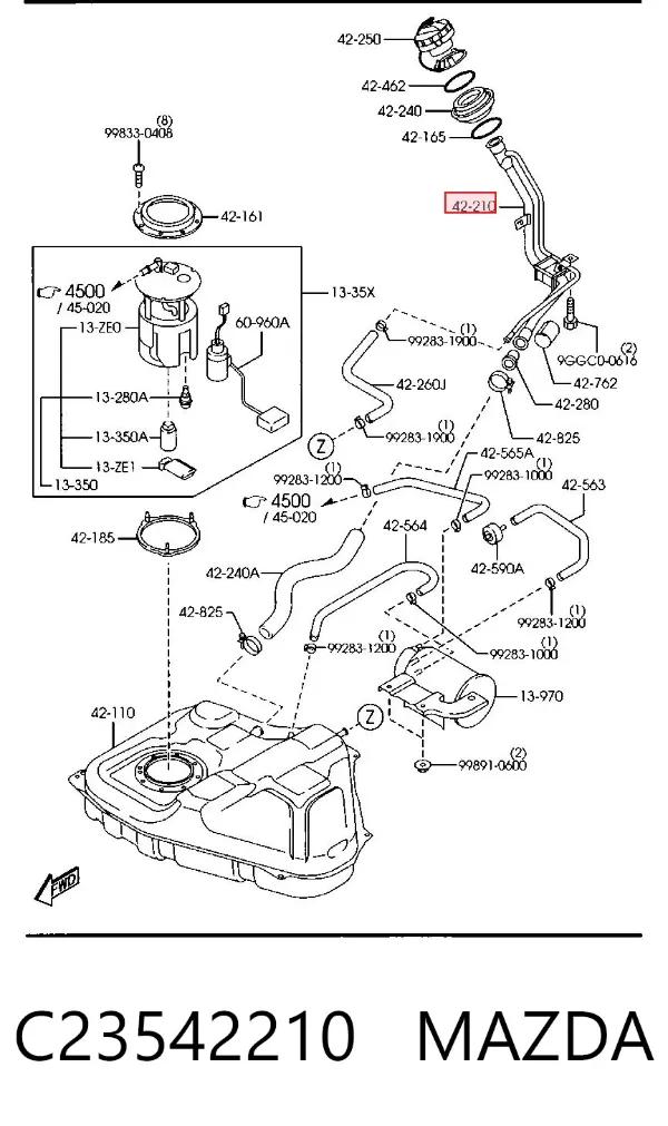 Горловина топливного бака C23542210 Mazda