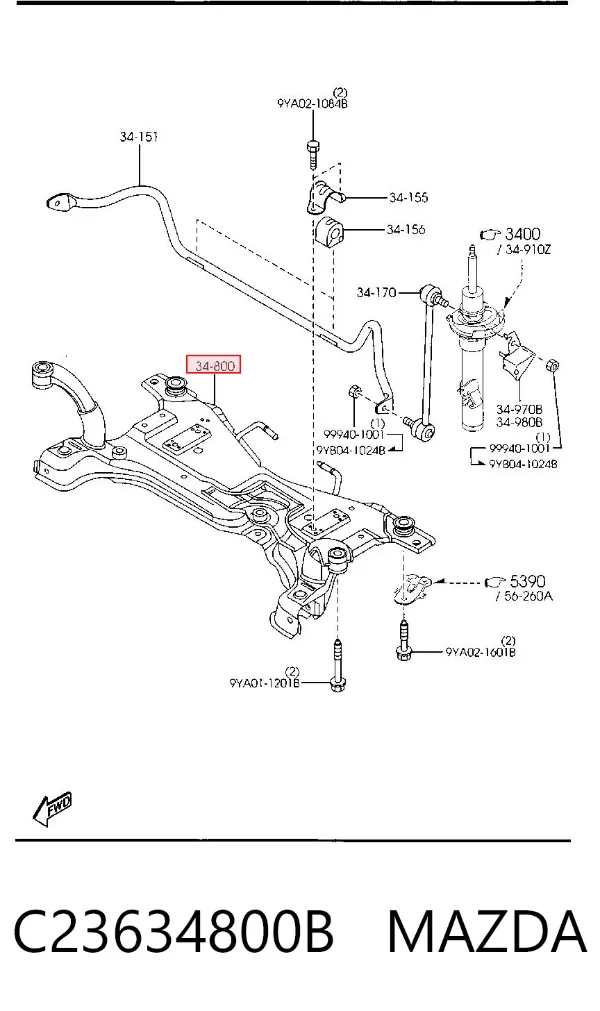 Подрамник передний C23634800B Mazda