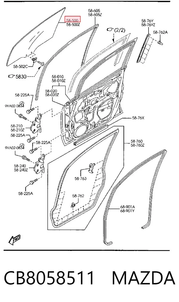 Стекло двери передней правой CB8058511 Mazda