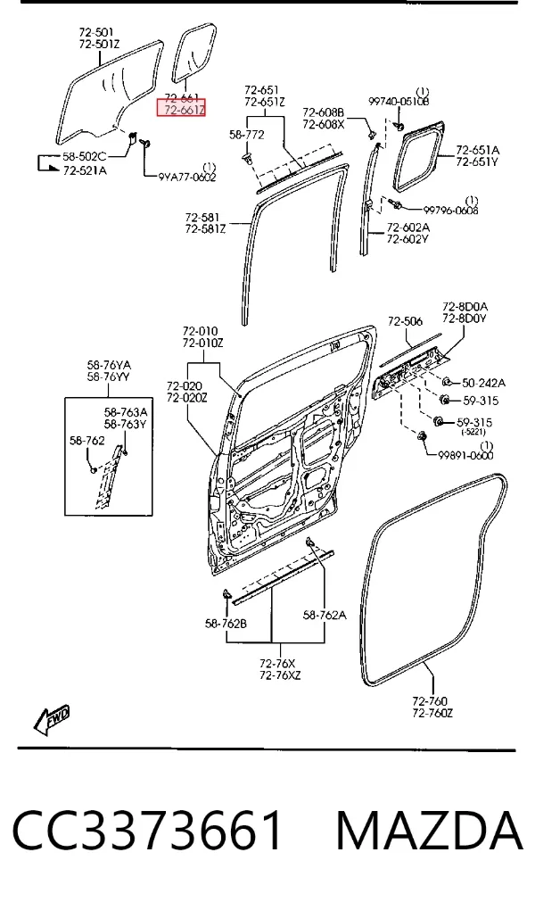 Стекло-форточка двери задней левой CC3373661 Mazda