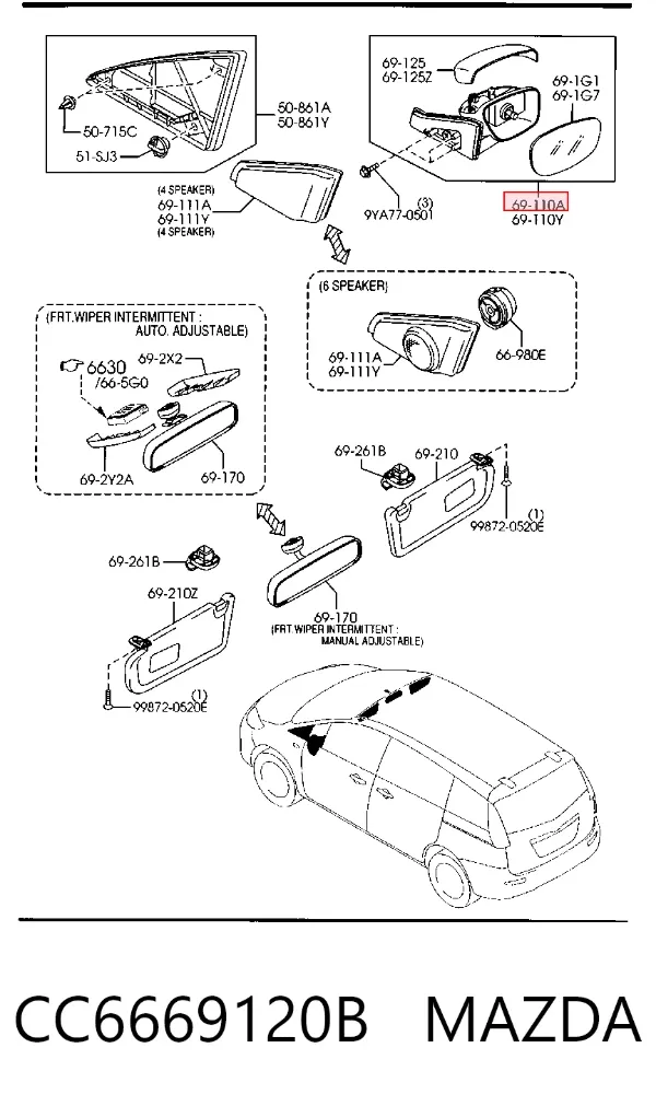 Правое зеркало CC6669120B Mazda