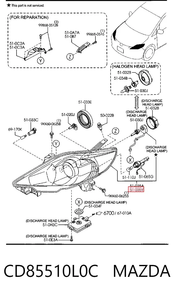 Левая фара CD85510L0C Mazda