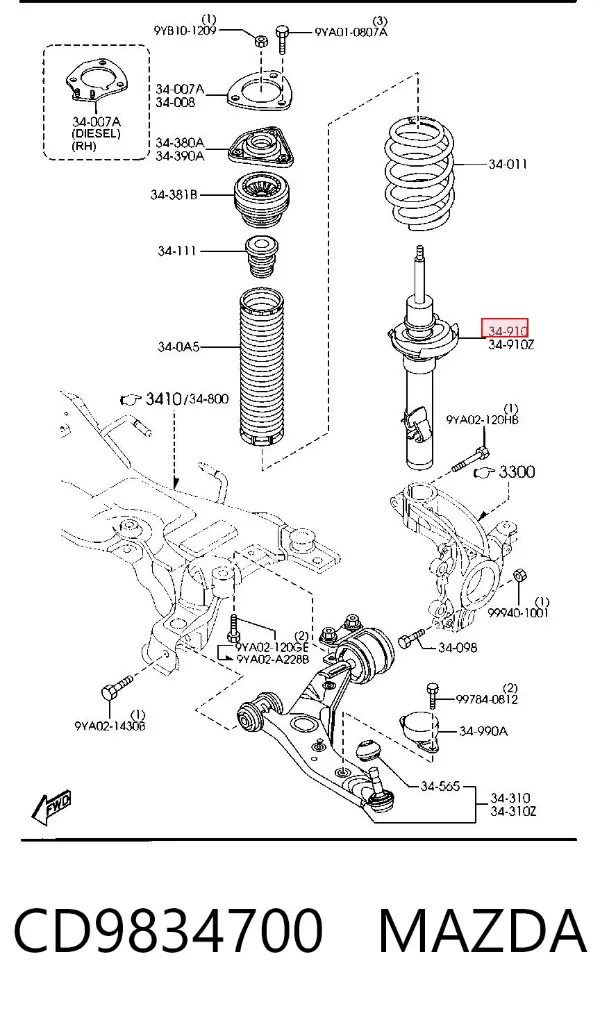 Амортизатор передний правый CD9834700 Mazda