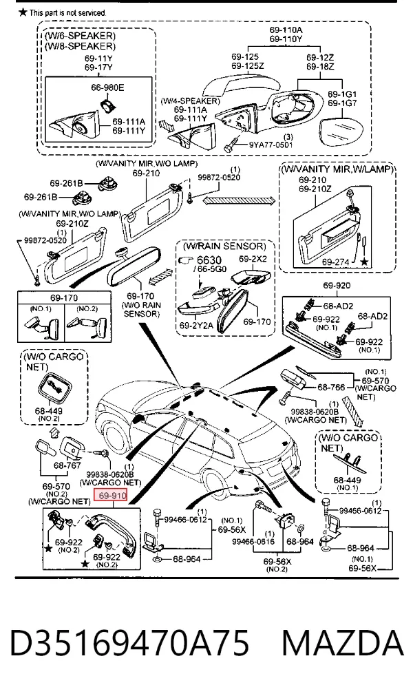 Ручка крыши салона D35169470A75 Mazda