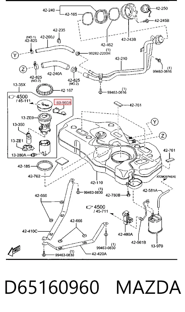Датчик уровня топлива D65160960 Mazda