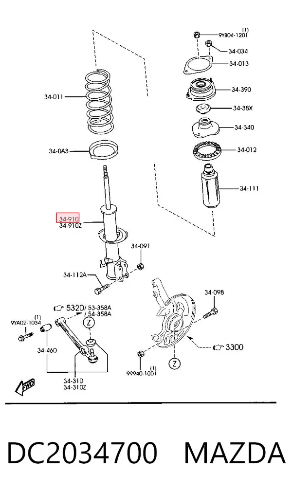Амортизатор передний правый DC2034700 Mazda
