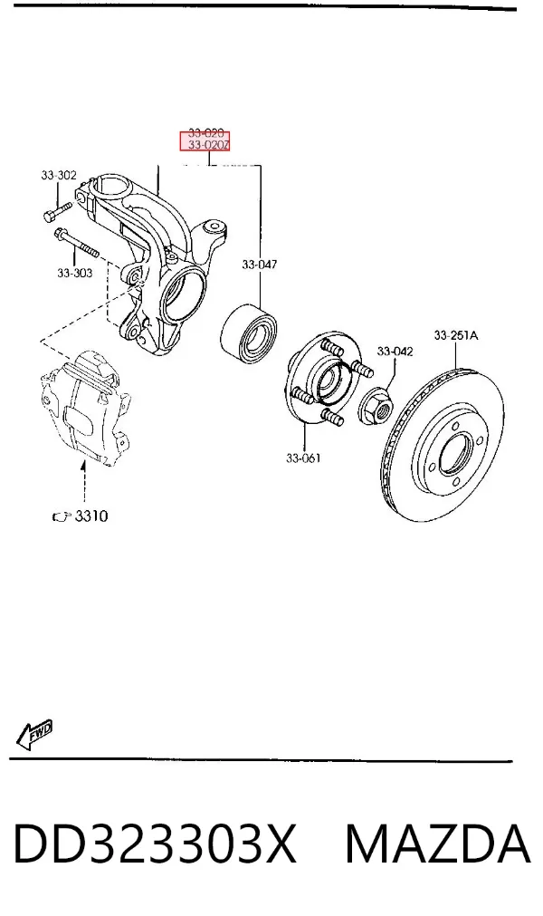 Цапфа передняя левая DD323303X Mazda