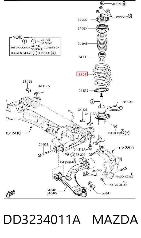 Передняя пружина DD3234011A Mazda