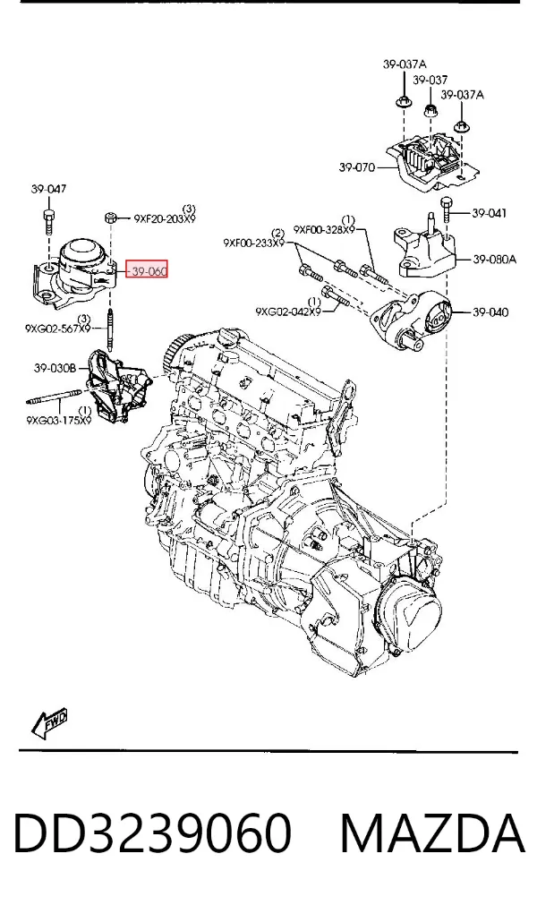 Правая подушка двигателя DD3239060 Mazda