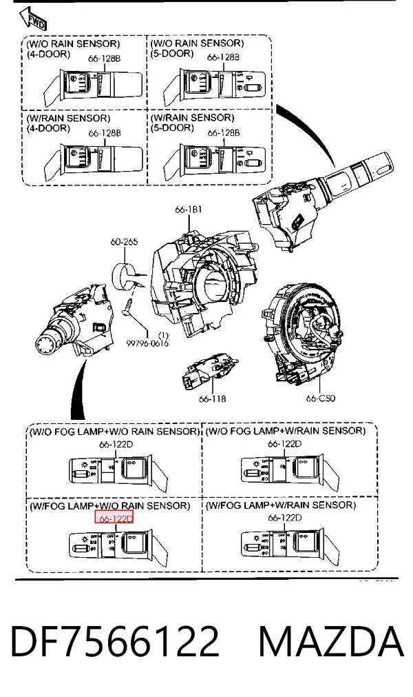Левый подрулевой переключатель DF7566122 Mazda