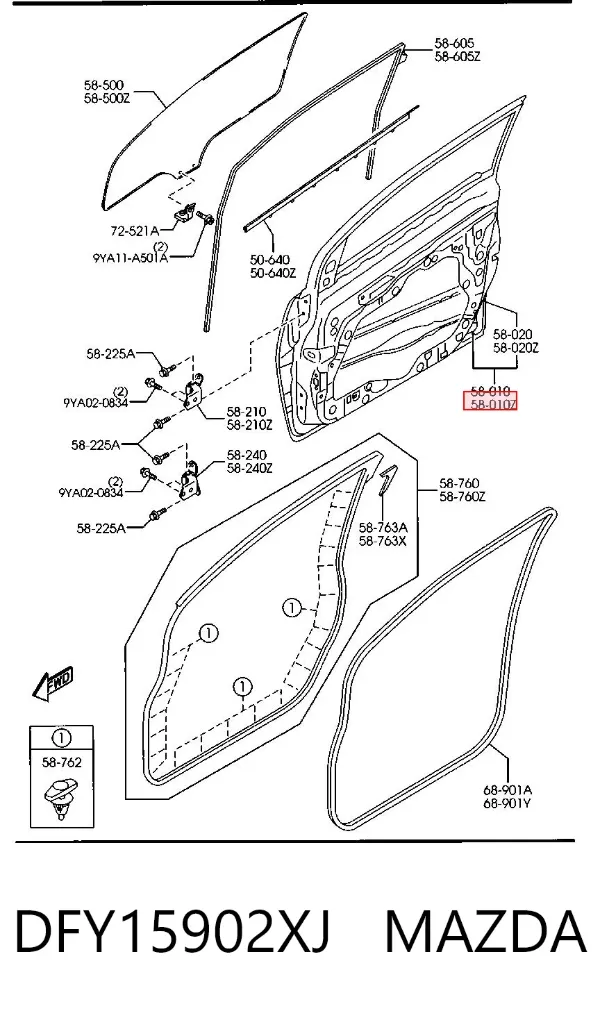 Дверь передняя левая DFY15902XJ Mazda