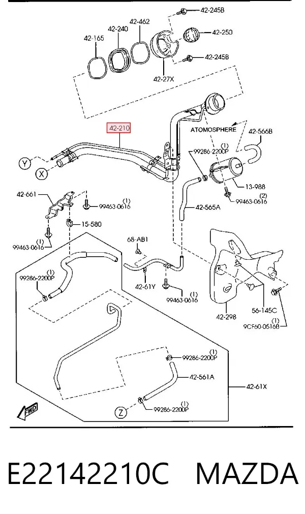 Горловина топливного бака E22142210C Mazda