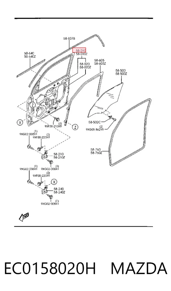 Дверь передняя правая EC0158020H Mazda