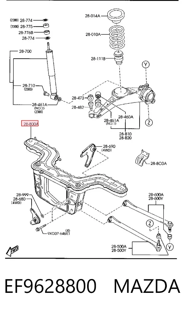 Подрамник задний EF9628800 Mazda