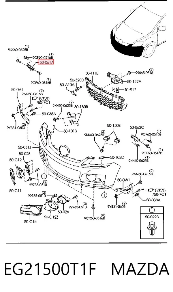 Кронштейн бампера переднего правый EG21500T1F Mazda