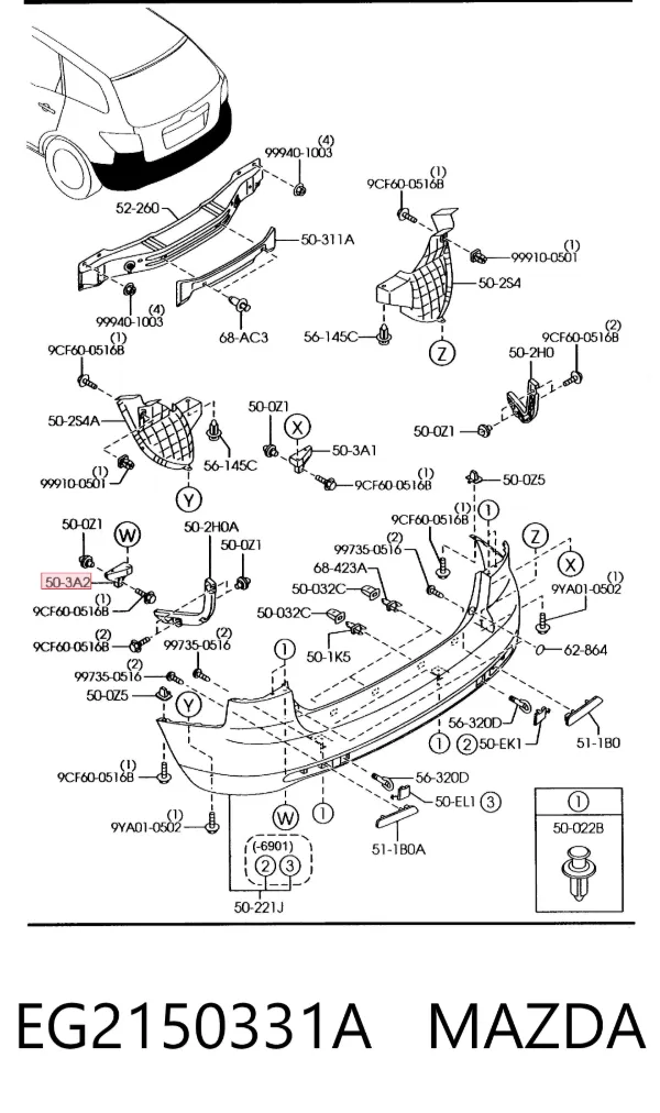 Кронштейн бампера заднего левый EG2150331A Mazda