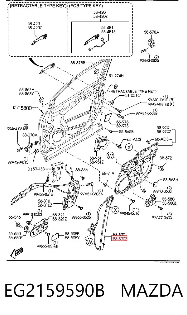 Стеклоподъемник передней левой двери EG2159590B Mazda