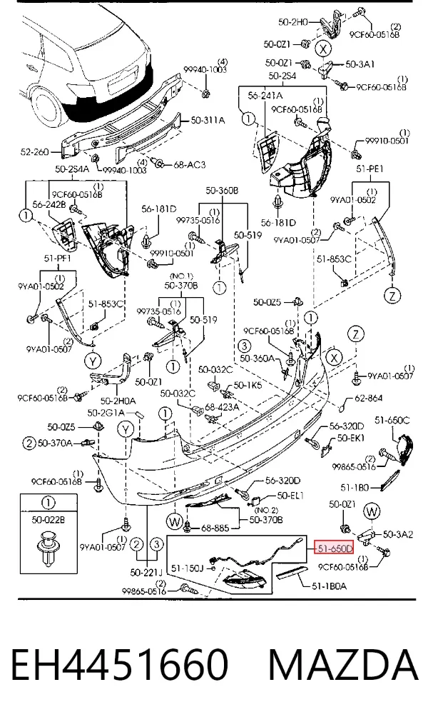 Фонарь противотуманный задний левый EH4451660 Mazda