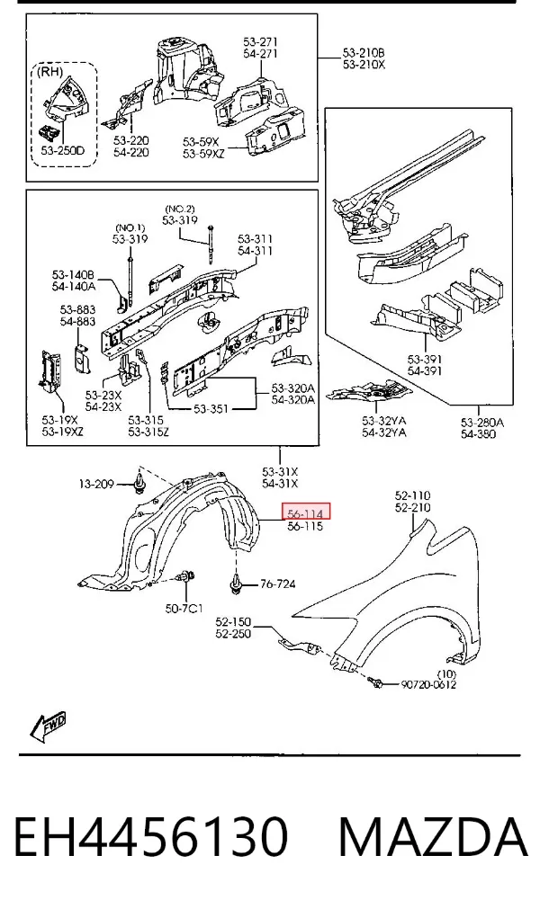 Подкрылок передний правый EH4456130 Mazda