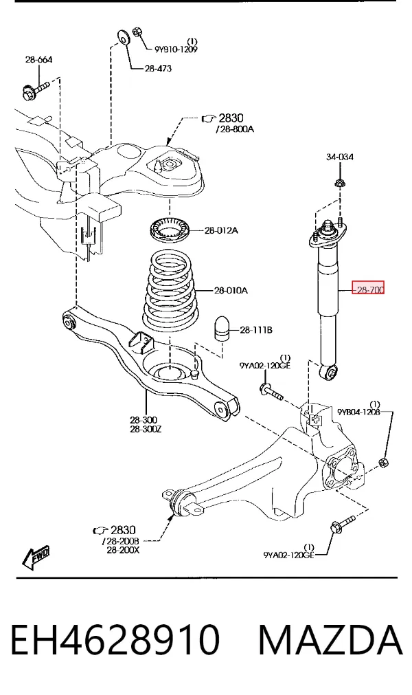 Амортизатор задний EH4628910 Mazda
