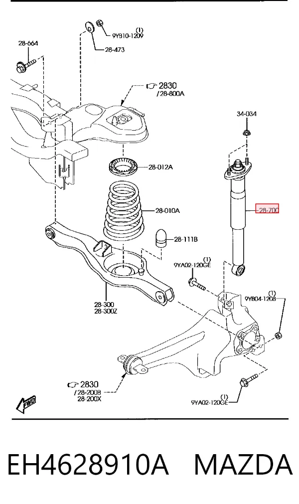 Амортизатор задний EH4628910A Mazda