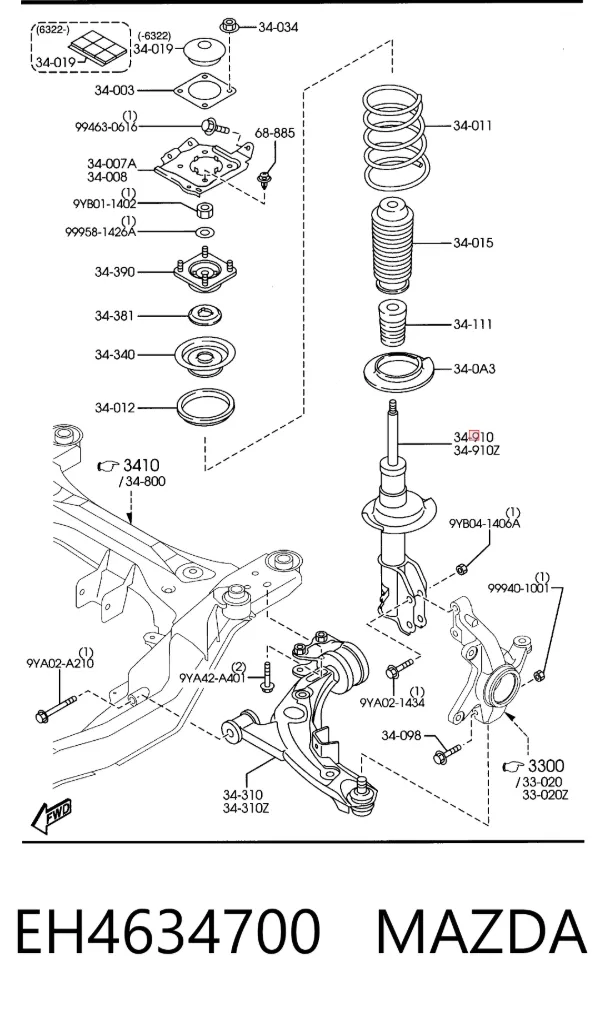 Амортизатор передний правый EH4634700 Mazda